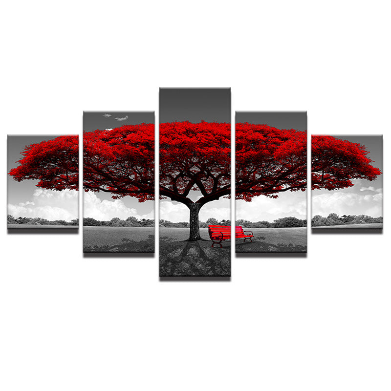 Big Tree with Red Leaves - Canvas Wall Art Painting