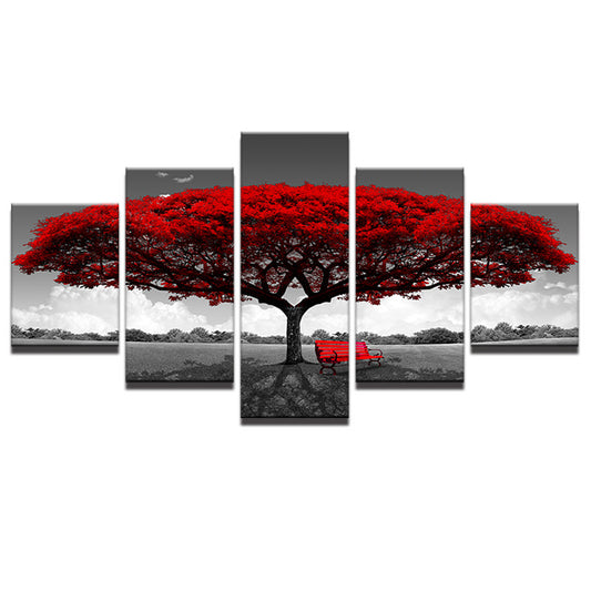 Big Tree with Red Leaves - Canvas Wall Art Painting