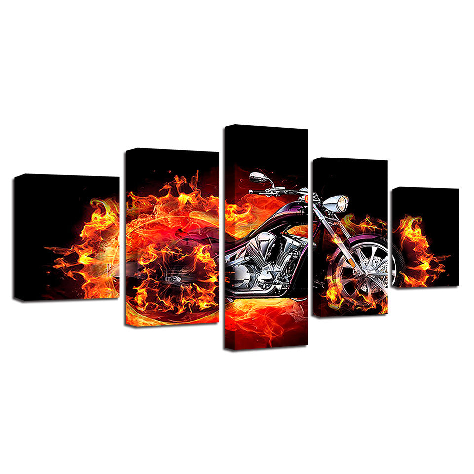 Flaming Motorcycle  - Canvas Wall Art Painting