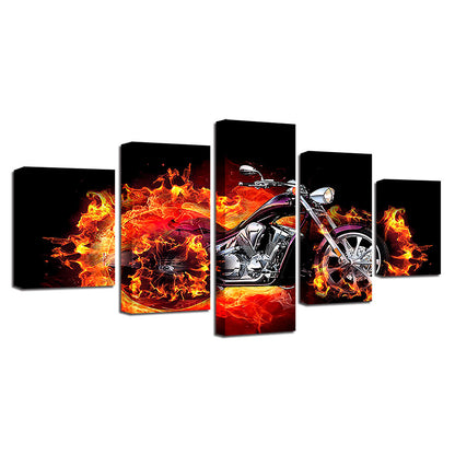 Flaming Motorcycle  - Canvas Wall Art Painting