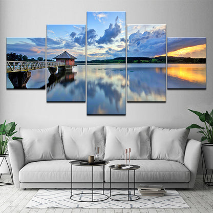 Blue Sky Clouds and Lake  - Canvas Wall Art Painting