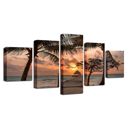 Sunset Coconut Tree Beach  - Canvas Wall Art Painting