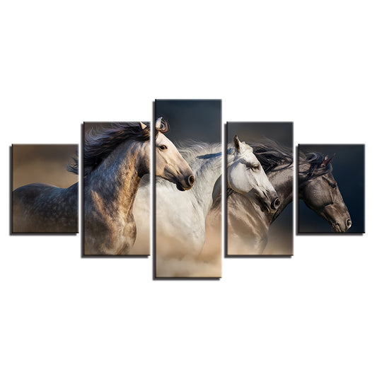 Set of Three Running Horses - Wall Art on Canvas