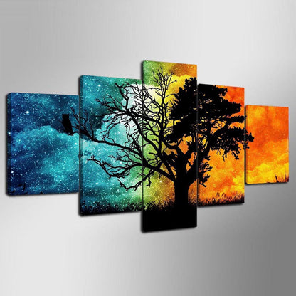 Bipolar Starry Sky with Tree - Canvas Wall Art Painting