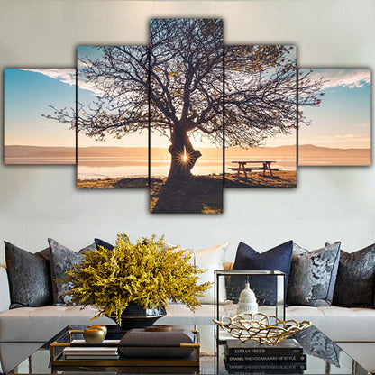 Dusk Sunset Big Tree   - Canvas Wall Art Painting