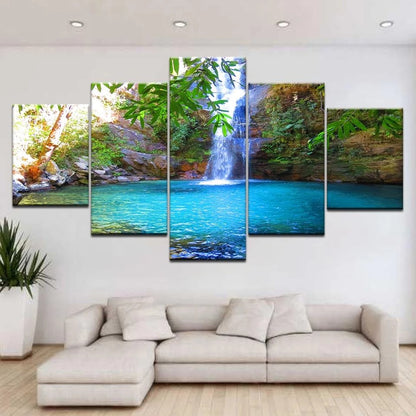 Waterfall with Blue Lake  - Canvas Wall Art Painting