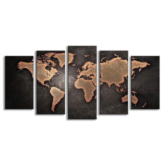 Brown World Map - Canvas Wall Art Painting