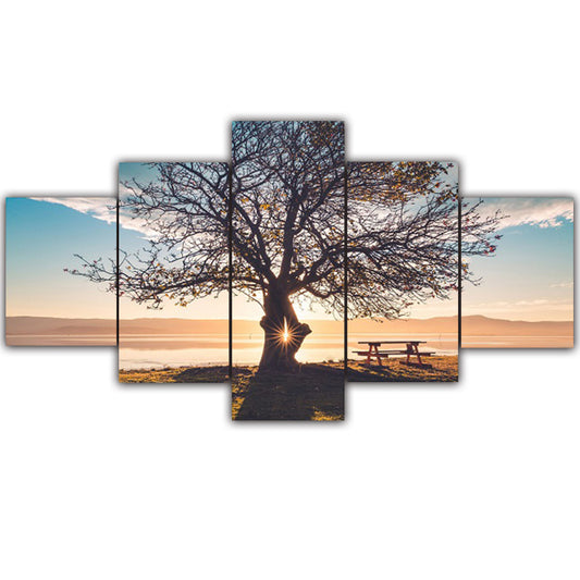 Dusk Sunset Big Tree   - Canvas Wall Art Painting