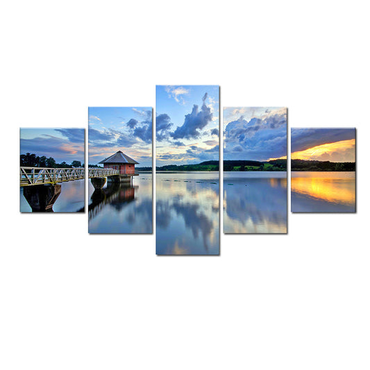 Blue Sky Clouds and Lake  - Canvas Wall Art Painting