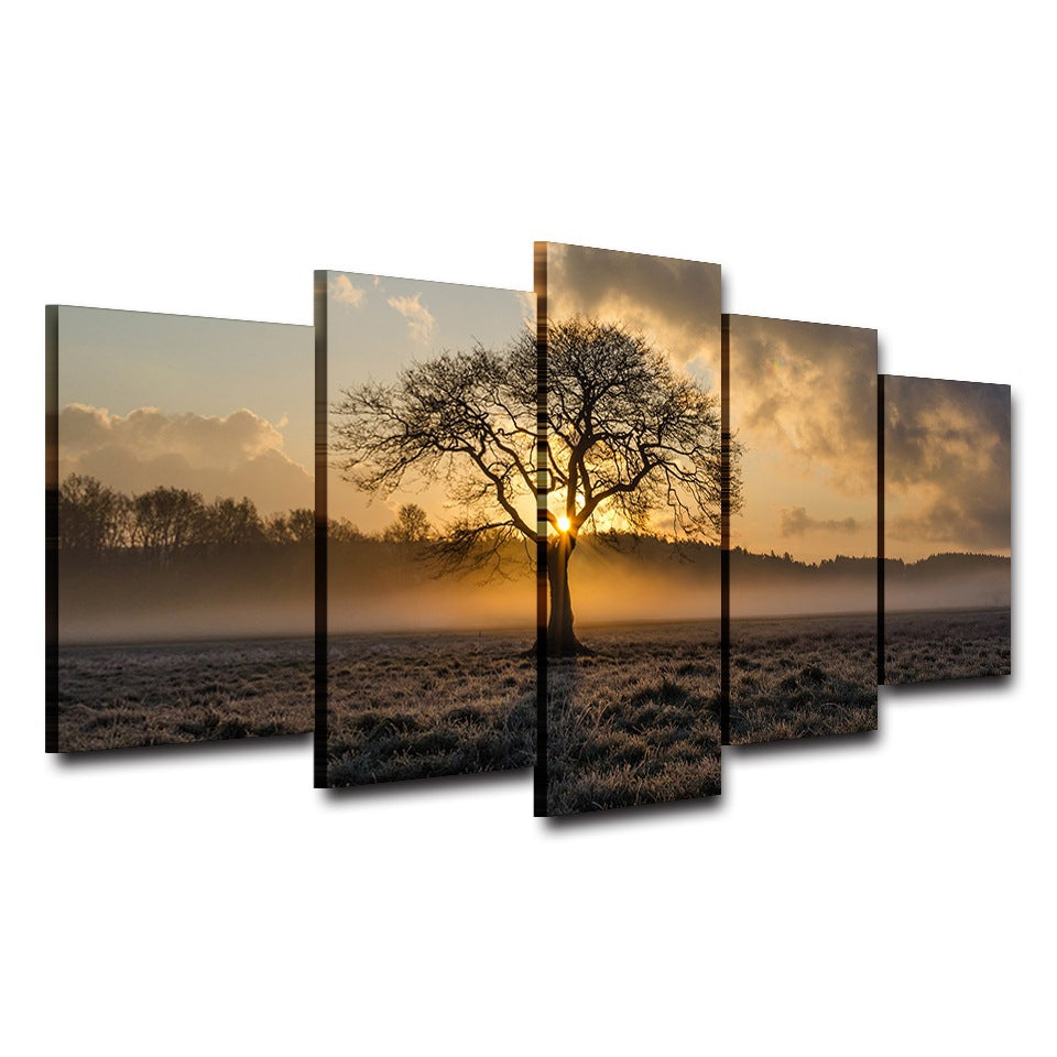 Dusk Sunset Tree with Clouds  - Canvas Wall Art Painting