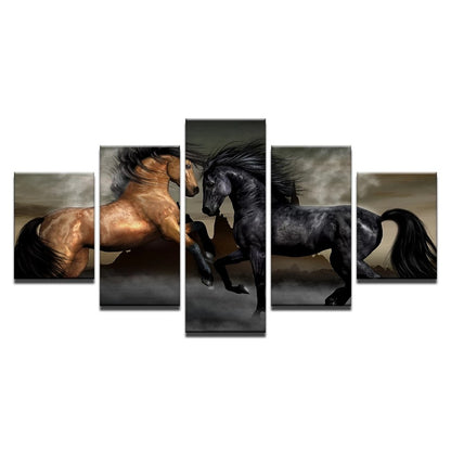 Running Brown And Black Horses - Canvas Wall Art Painting