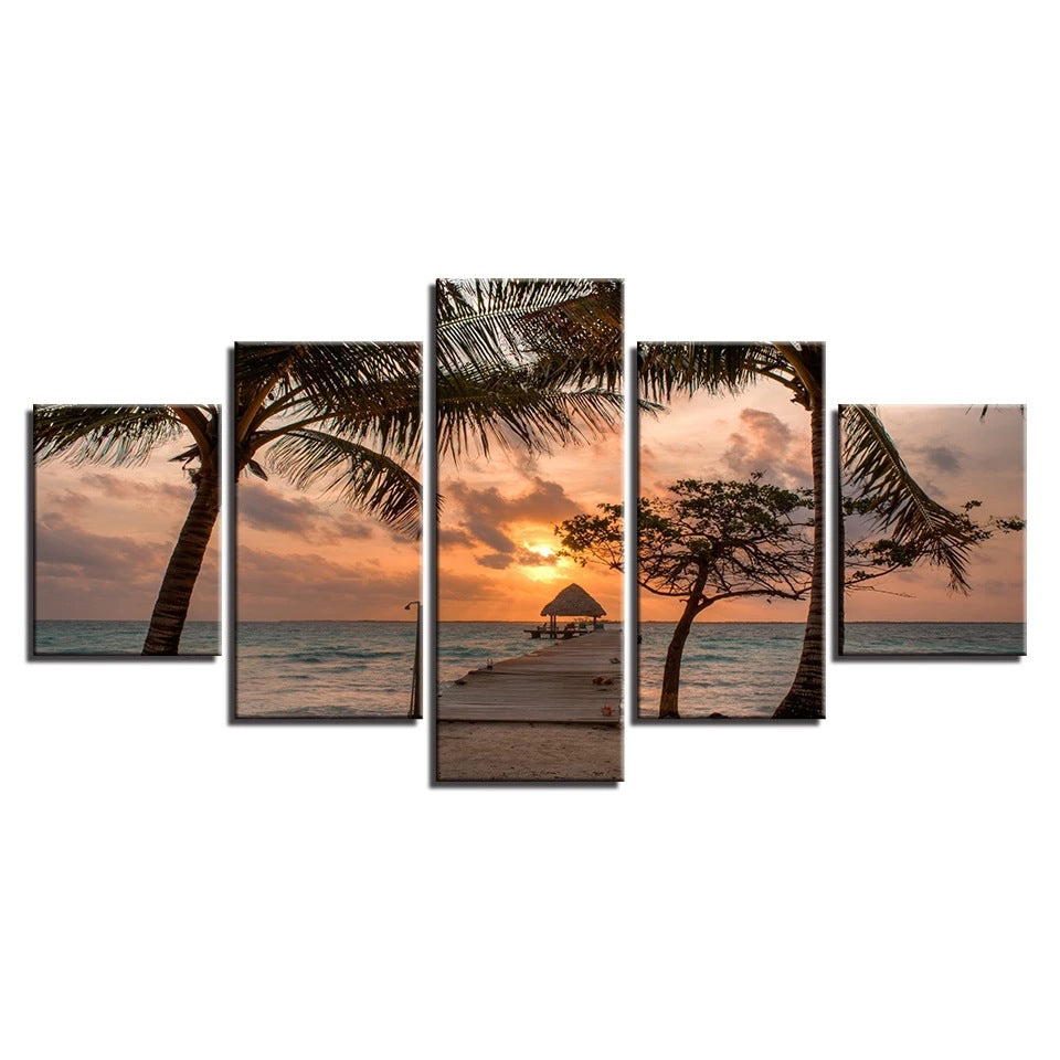 Sunset Coconut Tree Beach  - Canvas Wall Art Painting