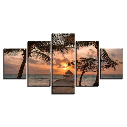 Sunset Coconut Tree Beach  - Canvas Wall Art Painting