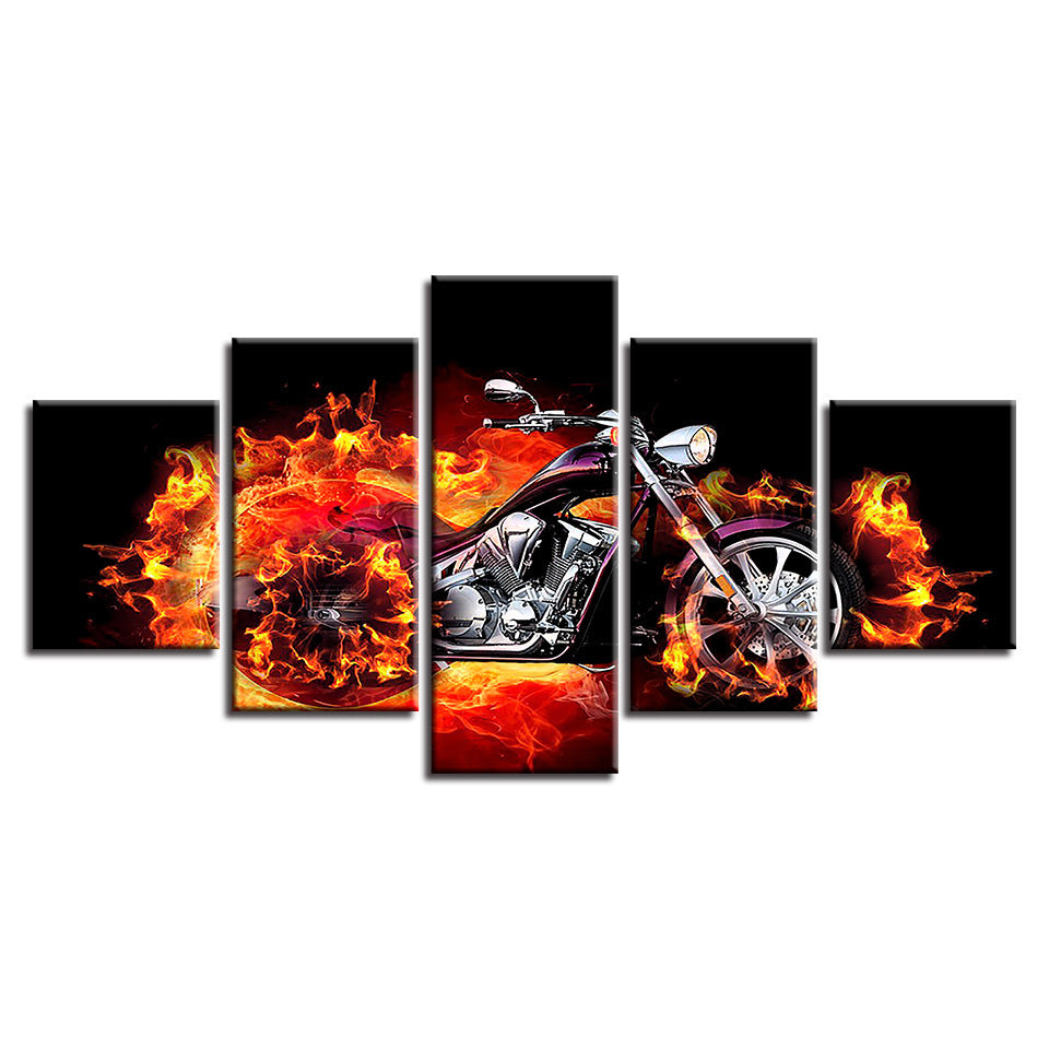 Flaming Motorcycle  - Canvas Wall Art Painting