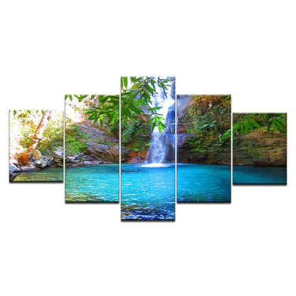 Waterfall with Blue Lake  - Canvas Wall Art Painting