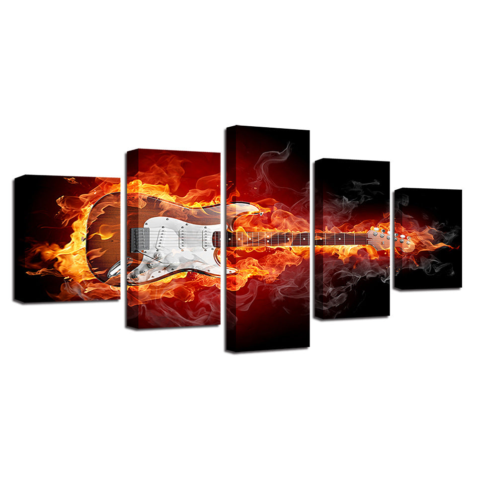 Flaming Guitar  - Canvas Wall Art Painting