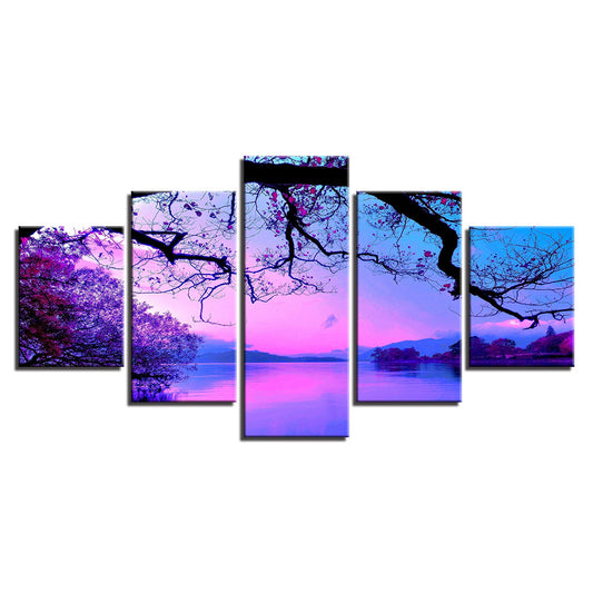 Purple Sunset Lake - Canvas Wall Art Painting