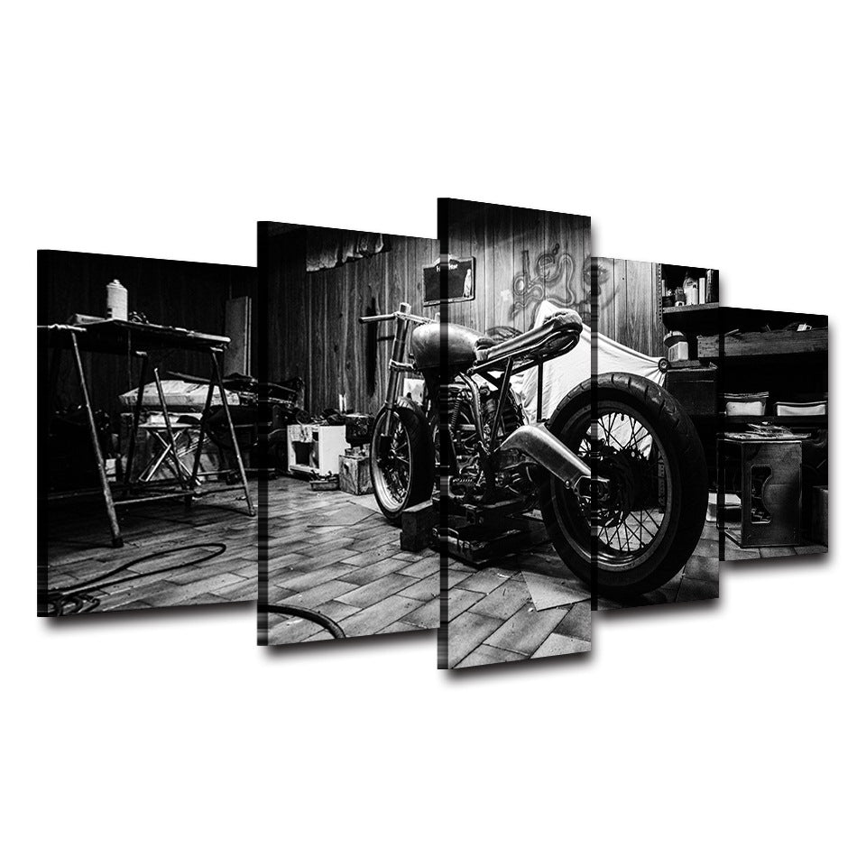 Vintage Black and White Motorcycle  - Canvas Wall Art Painting