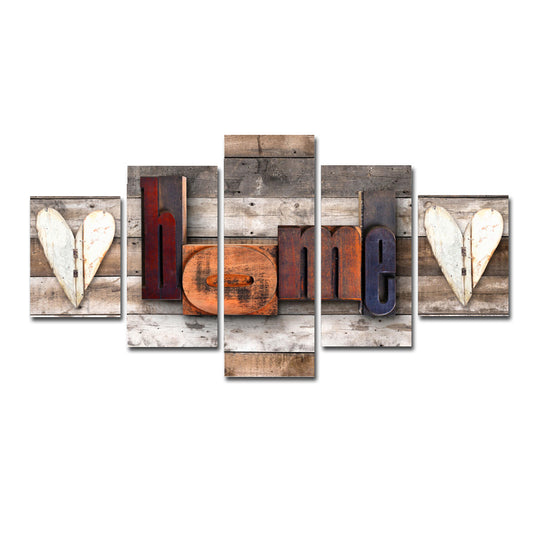 Heart Shaped HOME Letters - Canvas Wall Art Painting