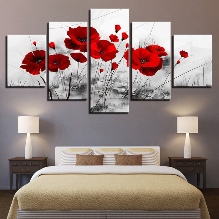 White Background Red Flower - Canvas Wall Art Painting