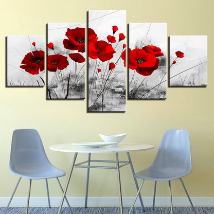 White Background Red Flower - Canvas Wall Art Painting