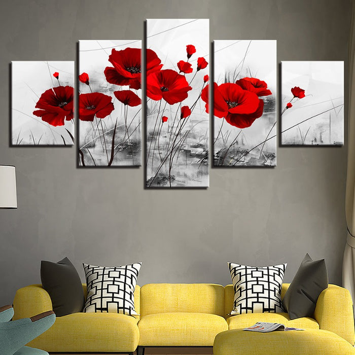 White Background Red Flower - Canvas Wall Art Painting