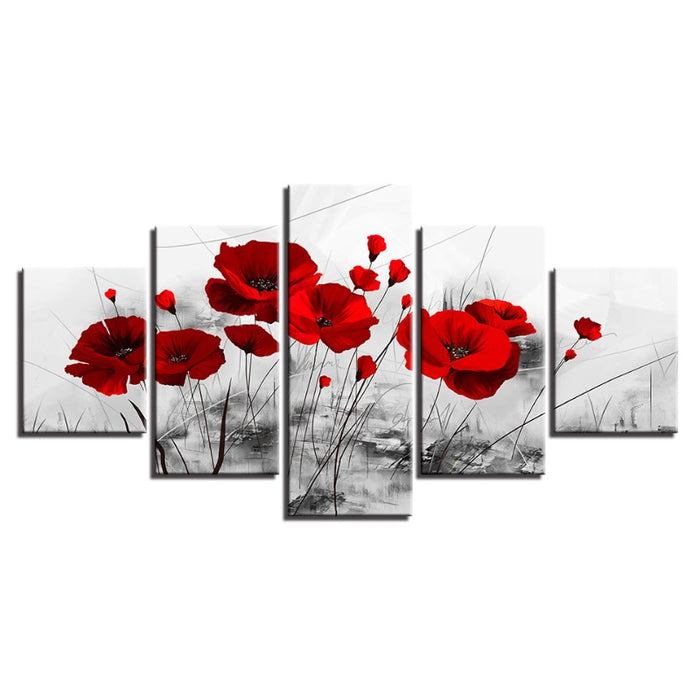 White Background Red Flower - Canvas Wall Art Painting