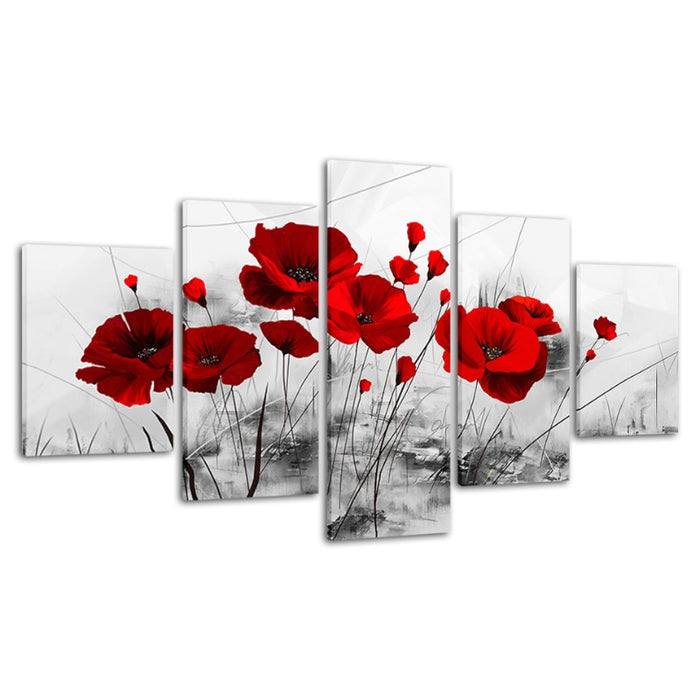 White Background Red Flower - Canvas Wall Art Painting